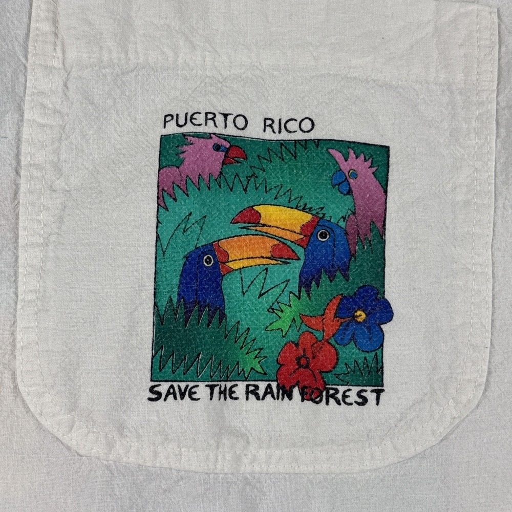 Puerto Rico Save The Rain Forest Cream 100% Cotton‎ Button Up Size Medium - Picture 2 of 10